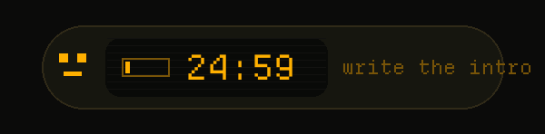 The FocusPill pill counting down, its pixel face blinking