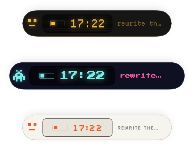 The same pill in three different themes